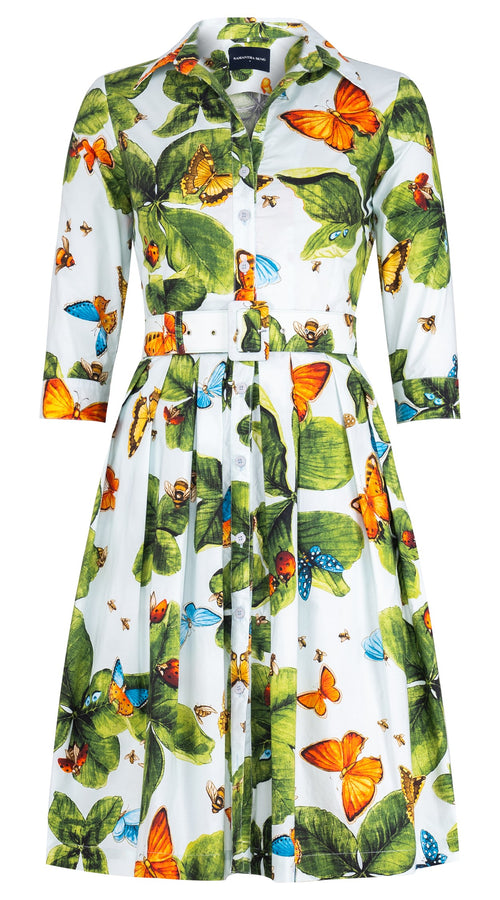Audrey Dress #1 Shirt Collar 3/4 Sleeve Regular Length Cotton Stretch (Clover Butterfly Big)