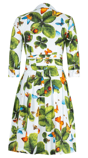 Audrey Dress #1 Shirt Collar 3/4 Sleeve Regular Length Cotton Stretch (Clover Butterfly Big)