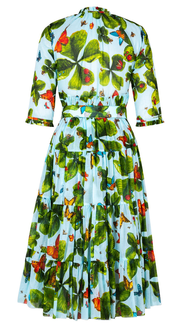 Eden Dress Crew Neck 3/4 Sleeve Midi Length Cotton Musola (Clover Butterfly Big)