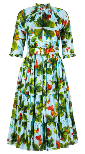 Eden Dress Crew Neck 3/4 Sleeve Midi Length Cotton Musola (Clover Butterfly Big)