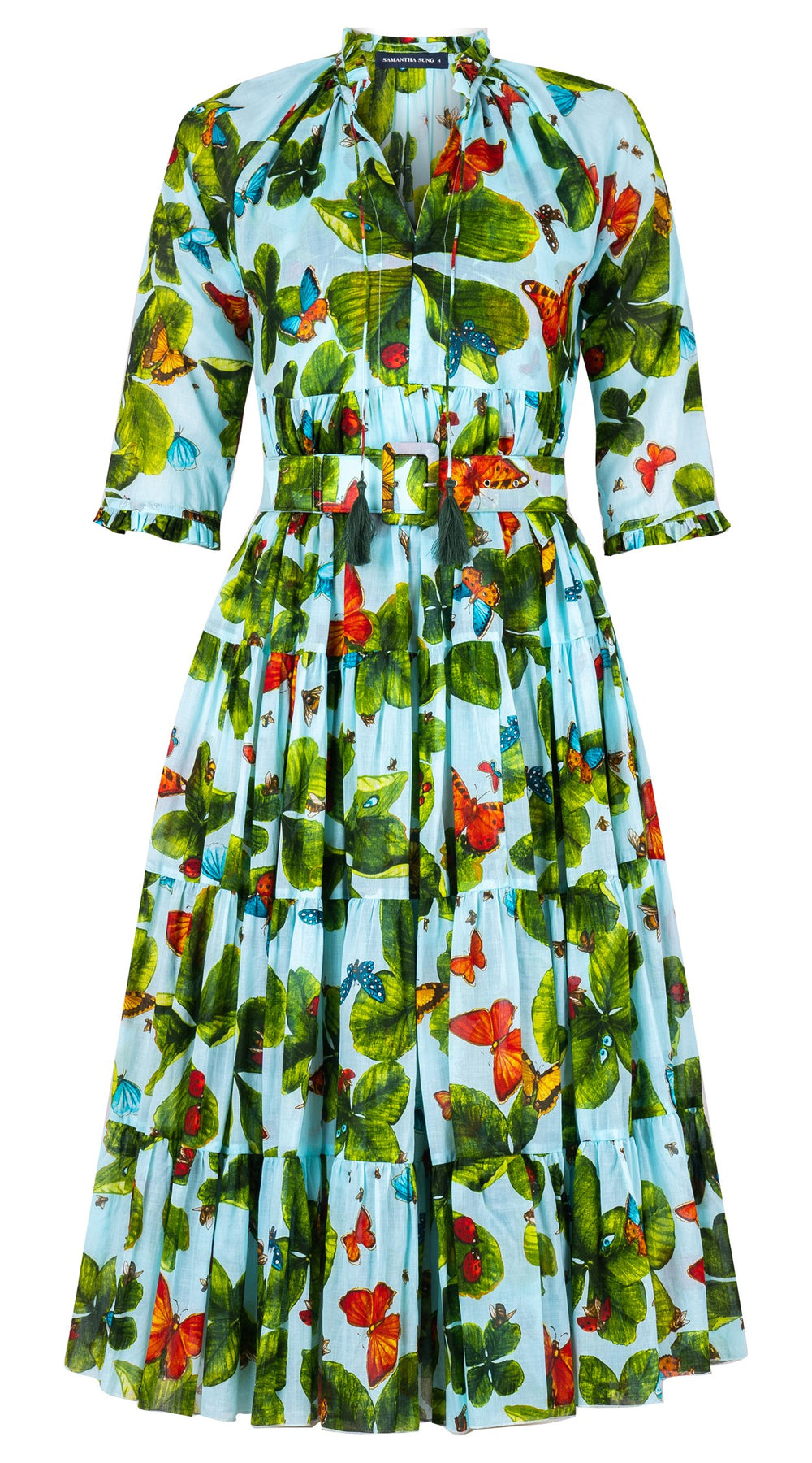 Eden Dress Crew Neck 3/4 Sleeve Midi Length Cotton Musola (Clover Butterfly Big)