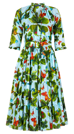 Eden Dress Crew Neck 3/4 Sleeve Midi Length Cotton Musola (Clover Butterfly)