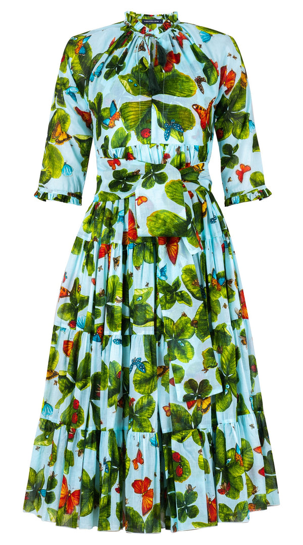 Eden Dress Crew Neck 3/4 Sleeve Midi Length Cotton Musola (Clover Butterfly Big)