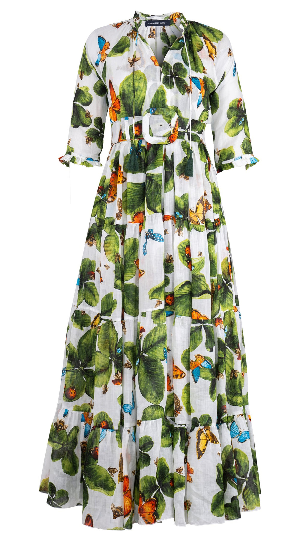 Eden Dress Crew Neck 3/4 Sleeve Maxi Length Ramie (Clover Butterfly Big)