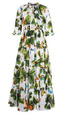 Eden Dress Crew Neck 3/4 Sleeve Maxi Length Ramie (Clover Butterfly Big)