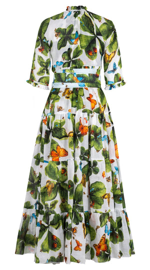 Eden Dress Crew Neck 3/4 Sleeve Maxi Length Ramie (Clover Butterfly Big)