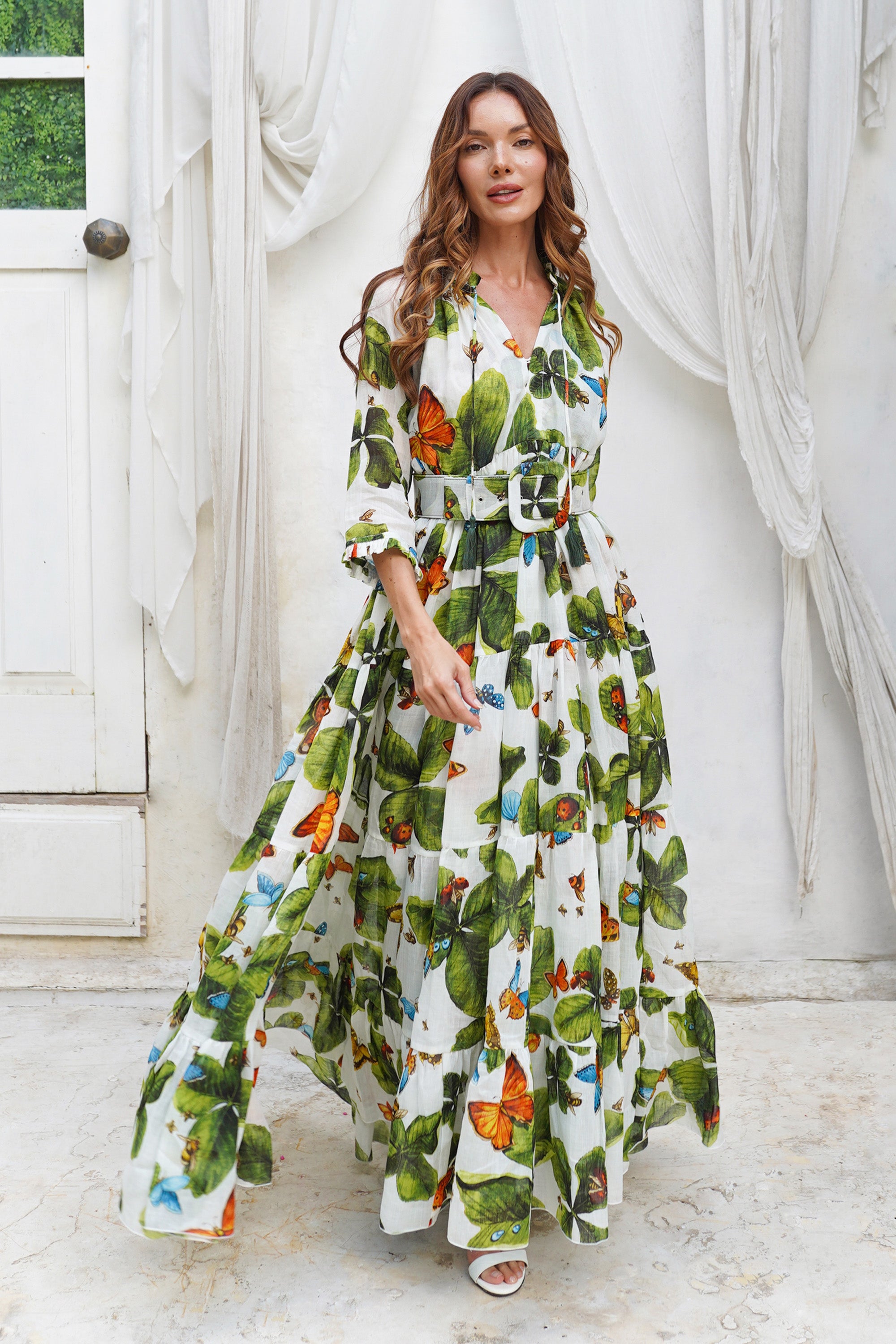 Eden Dress Crew Neck 3/4 Sleeve Maxi Length Cotton Musola (Clover Butt