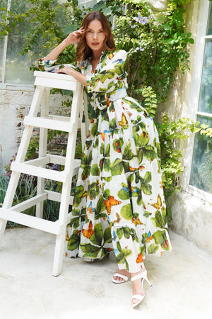 Eden Dress Crew Neck 3/4 Sleeve Maxi Length Cotton Musola (Clover Butterfly Big)