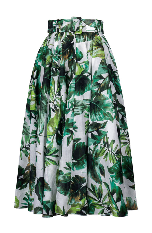 Aster Skirt #1 with Belt Midi Length Cotton Musola (Coconut Palm)