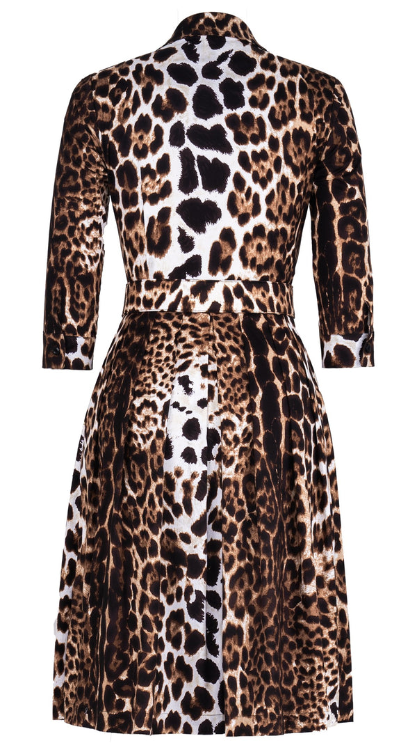 Audrey Dress #1 Shirt Collar 3/4 Sleeve Regular Length Cotton Stretch (Colombo Leopard)