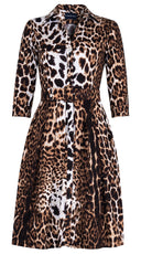 Audrey Dress #1 Shirt Collar 3/4 Sleeve Regular Length Cotton Stretch (Colombo Leopard)