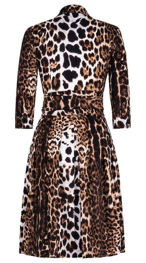 Audrey Dress #1 Shirt Collar 3/4 Sleeve Regular Length Cotton Stretch (Colombo Leopard)