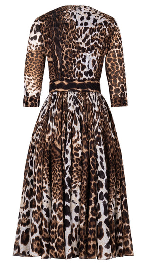 Aster Dress Crew Neck 3/4 Sleeve Midi Length Cotton Musola (Colombo Leopard)