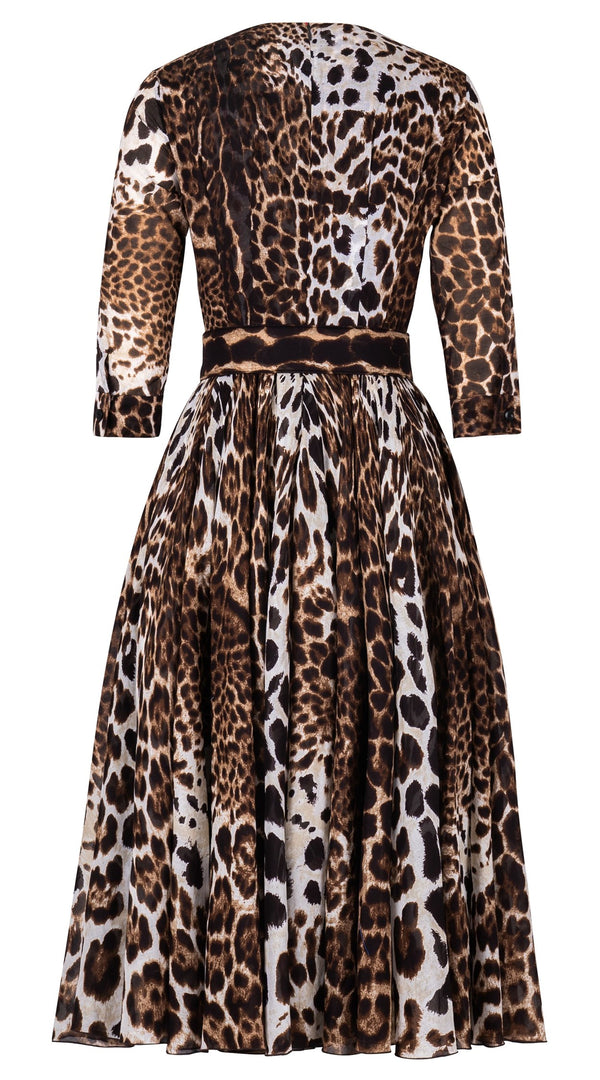 Aster Dress Crew Neck 3/4 Sleeve Midi Length Cotton Musola (Colombo Leopard)
