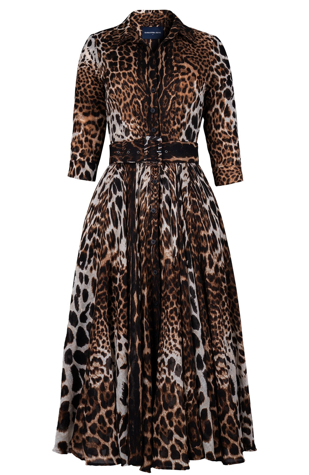 Aster Dress Shirt Collar 3/4 Sleeve Midi Length Wool Musola (Colombo Leopard) - Camel