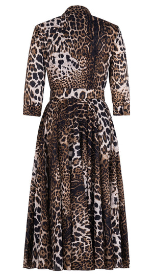 Aster Dress Shirt Collar 3/4 Sleeve Midi Length Cotton Musola (Colombo Leopard)