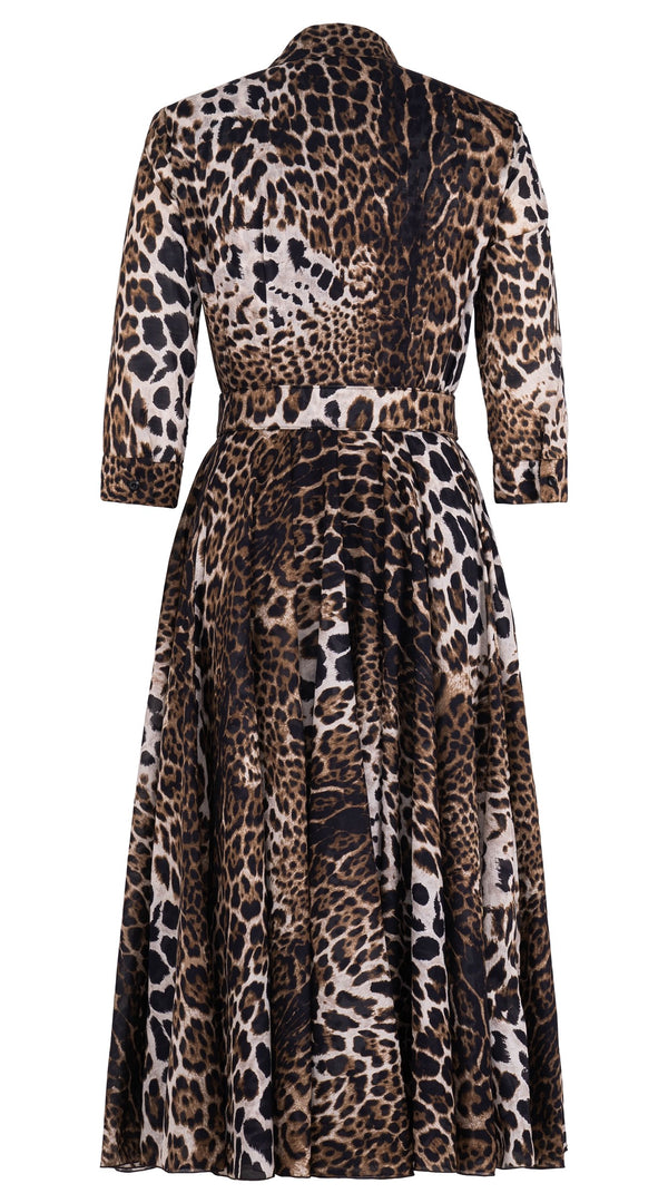 Aster Dress Shirt Collar 3/4 Sleeve Midi Length Cotton Musola (Colombo Leopard)
