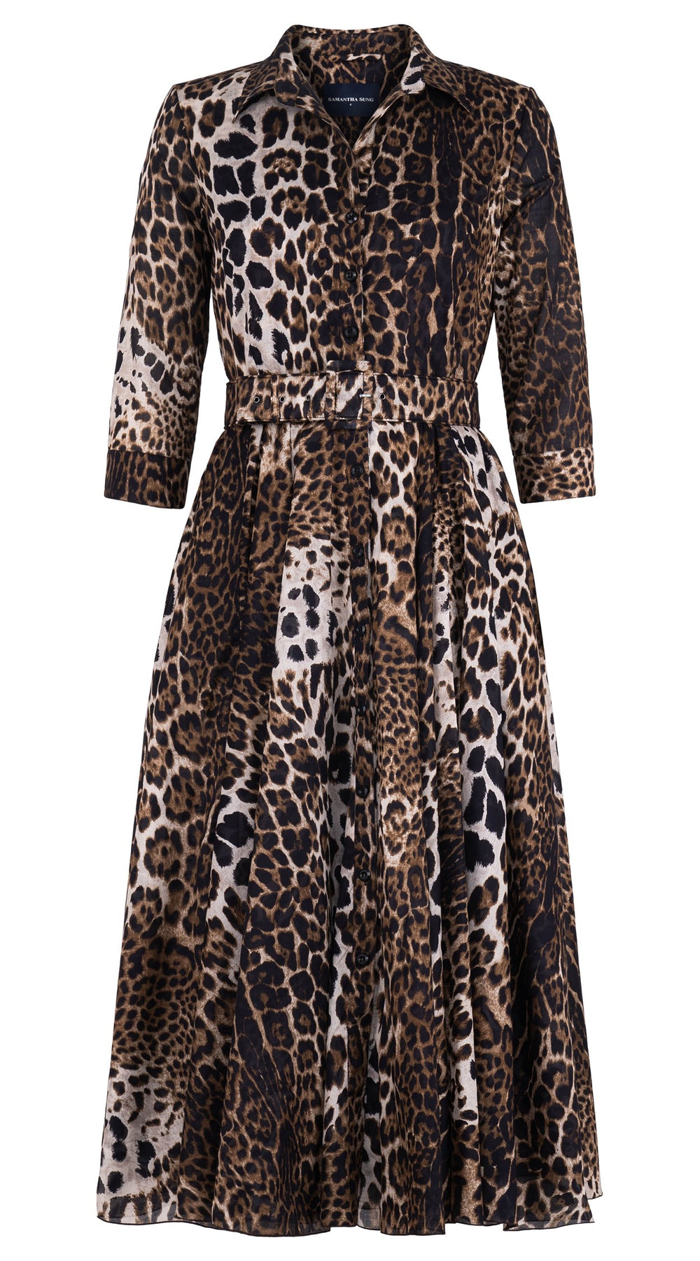 Aster Dress Shirt Collar 3/4 Sleeve Midi Length Cotton Musola (Colombo Leopard)