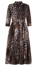 Aster Dress Shirt Collar 3/4 Sleeve Midi Length Cotton Musola (Colombo Leopard)