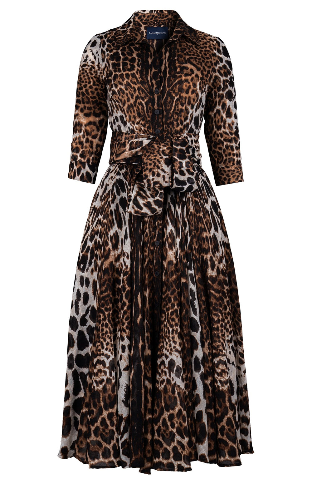 Aster Dress Shirt Collar 3/4 Sleeve Midi Length Wool Musola (Colombo Leopard) - Camel