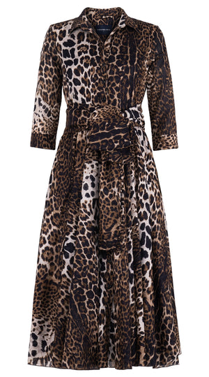 Aster Dress Shirt Collar 3/4 Sleeve Midi Length Cotton Musola (Colombo Leopard)
