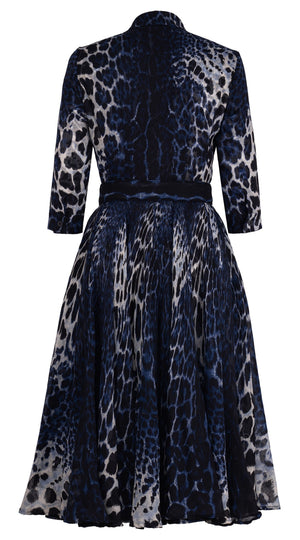 Aster Dress Shirt Collar 3/4 Sleeve Midi Length Cotton Musola (Colombo Leopard)