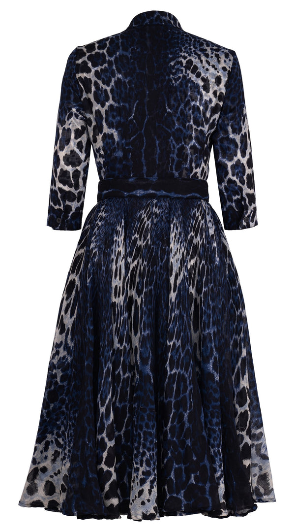 Aster Dress Shirt Collar 3/4 Sleeve Midi Length Cotton Musola (Colombo Leopard)
