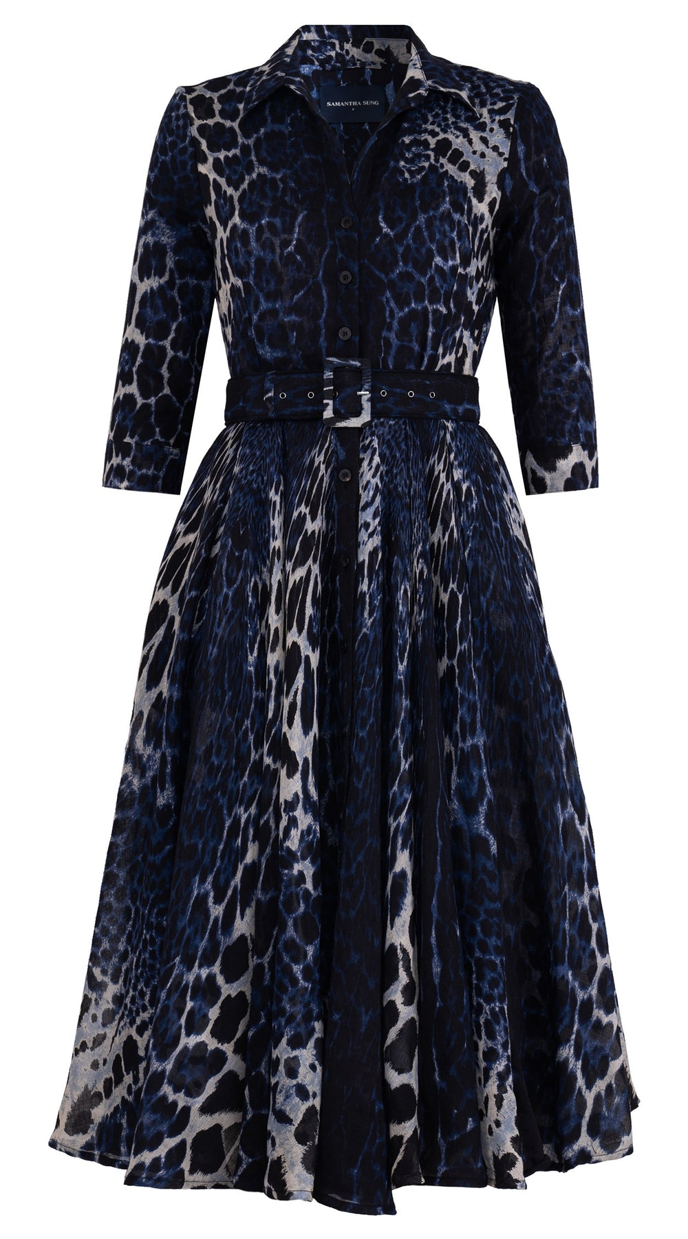 Aster Dress Shirt Collar 3/4 Sleeve Midi Length Cotton Musola (Colombo Leopard)