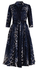 Aster Dress Shirt Collar 3/4 Sleeve Midi Length Cotton Musola (Colombo Leopard)