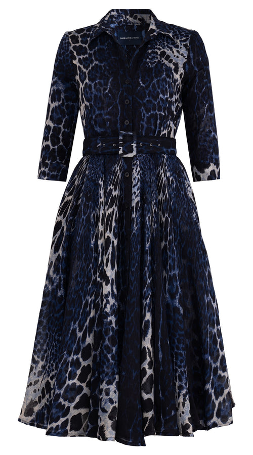 Aster Dress Shirt Collar 3/4 Sleeve Midi Length Cotton Musola (Colombo Leopard)