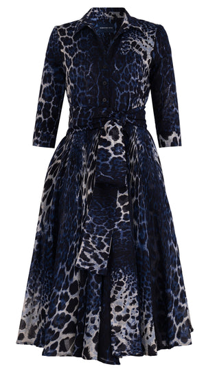 Aster Dress Shirt Collar 3/4 Sleeve Midi Length Cotton Musola (Colombo Leopard)