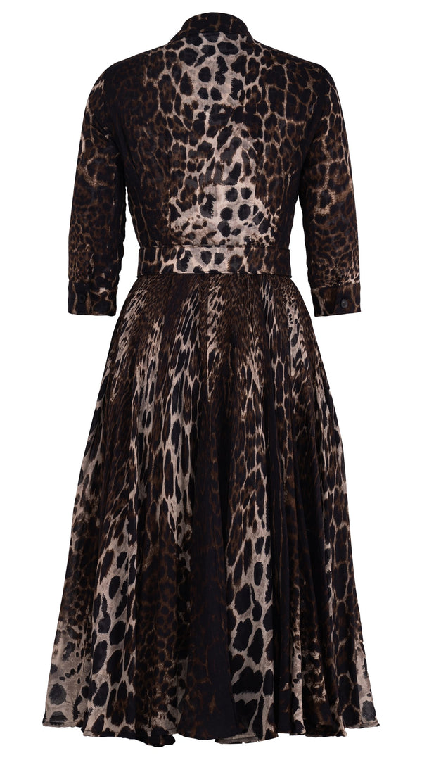 Aster Dress Shirt Collar 3/4 Sleeve Midi Length Wool Musola  (Colombo Leopard)