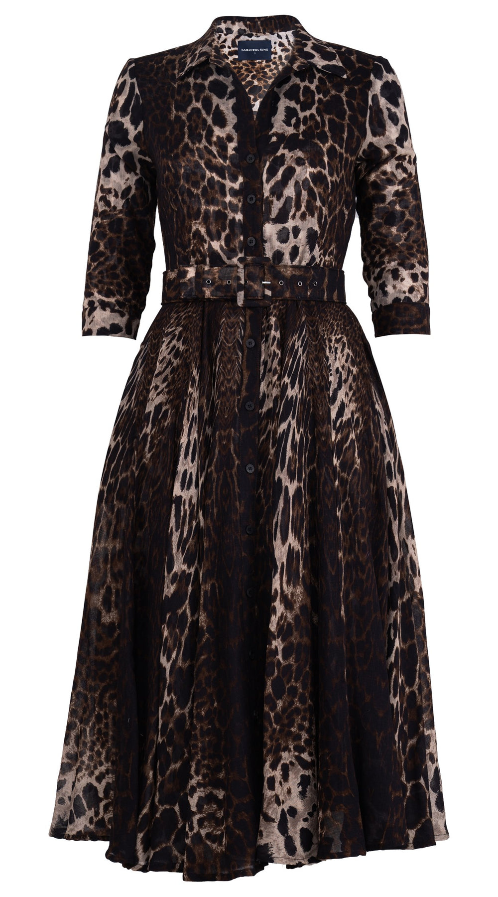 Aster Dress Shirt Collar 3/4 Sleeve Midi Length Wool Musola  (Colombo Leopard)