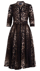 Aster Dress Shirt Collar 3/4 Sleeve Midi Length Wool Musola  (Colombo Leopard)