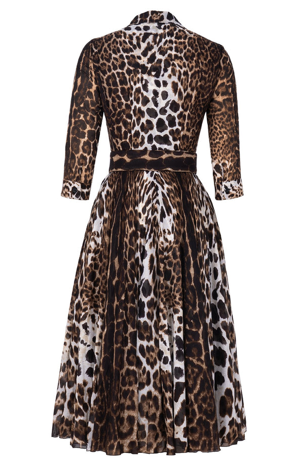 Avenue Dress Shirt Collar 3/4 Sleeve Midi Length Cotton Musola (Colombo Leopard)
