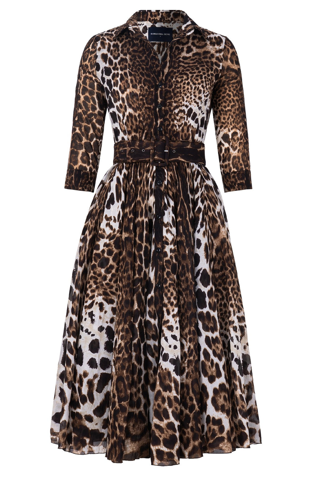 Avenue Dress Shirt Collar 3/4 Sleeve Midi Length Cotton Musola (Colombo Leopard)