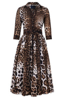 Avenue Dress Shirt Collar 3/4 Sleeve Midi Length Cotton Musola (Colombo Leopard)