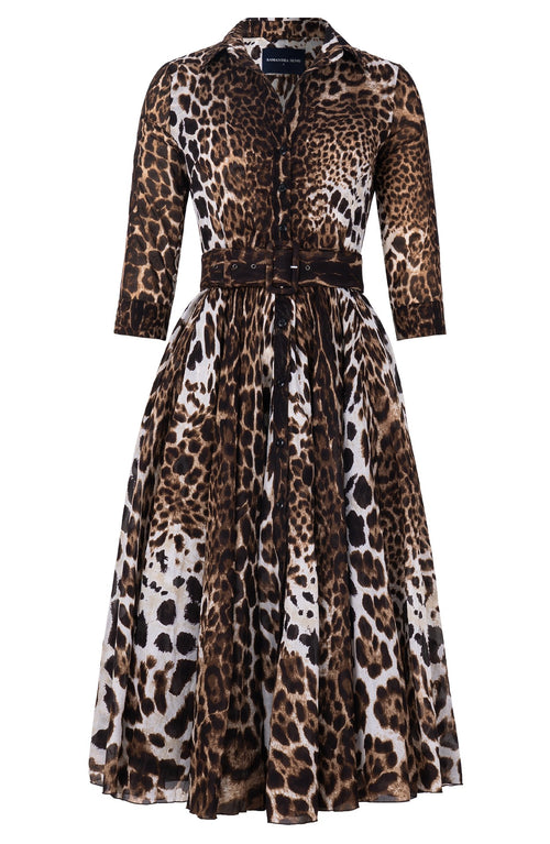 Avenue Dress Shirt Collar 3/4 Sleeve Midi Length Cotton Musola (Colombo Leopard)