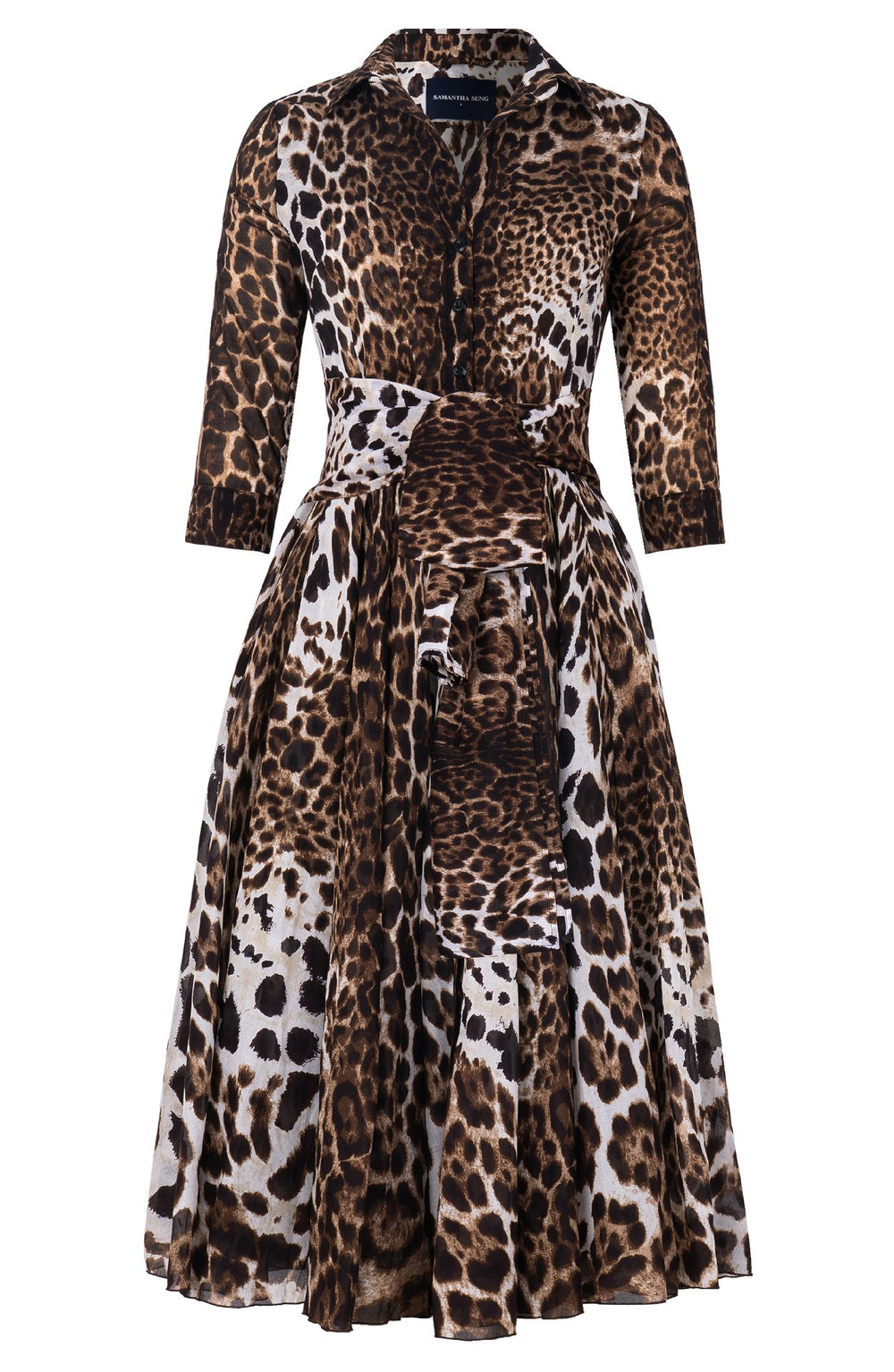 Avenue Dress Shirt Collar 3/4 Sleeve Midi Length Cotton Musola (Colombo Leopard)