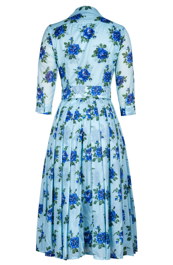 Audrey Dress #4 Shirt Collar 3/4 Sleeve Midi Length Cotton Musola (Common Rose)