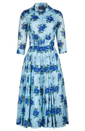 Audrey Dress #4 Shirt Collar 3/4 Sleeve Midi Length Cotton Musola (Common Rose)
