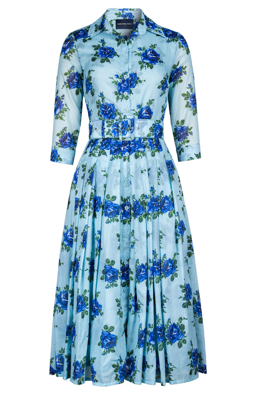 Audrey Dress #4 Shirt Collar 3/4 Sleeve Midi Length Cotton Musola (Common Rose)
