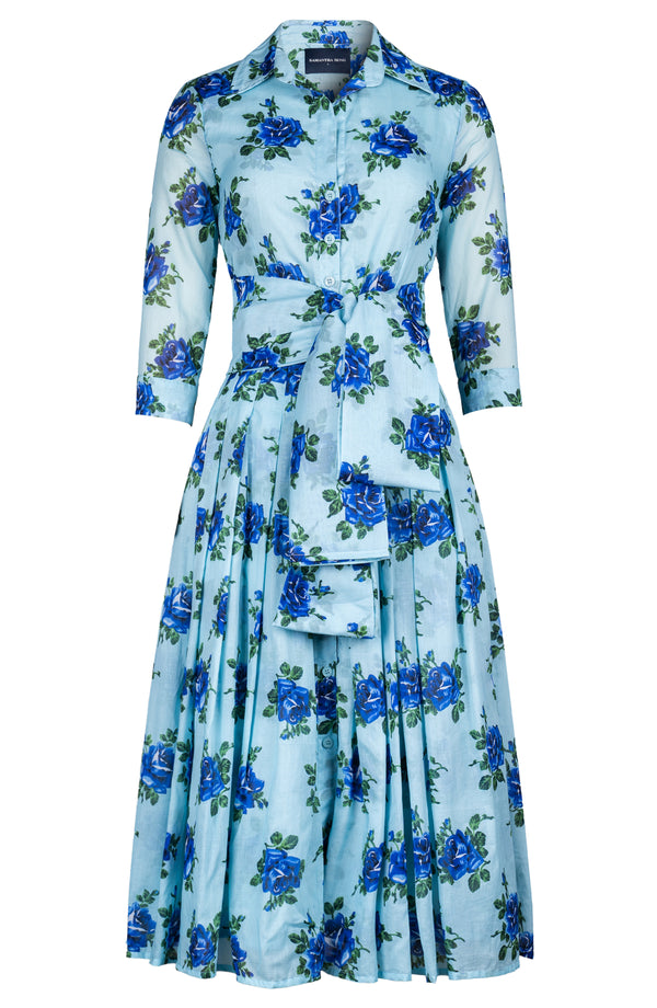 Audrey Dress #4 Shirt Collar 3/4 Sleeve Midi Length Cotton Musola (Common Rose)