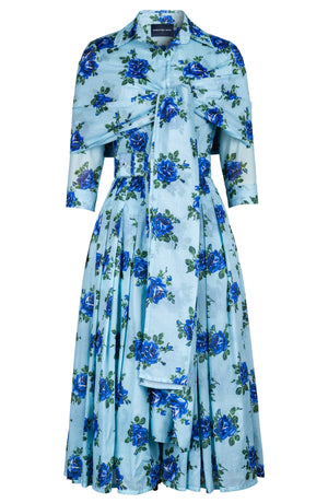 Audrey Dress #4 Shirt Collar 3/4 Sleeve Midi Length Cotton Musola (Common Rose)