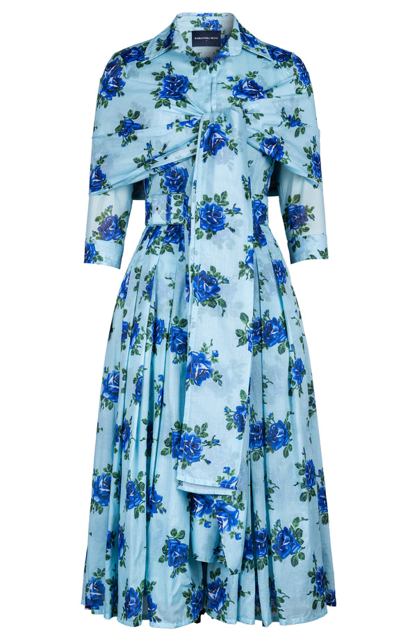 Audrey Dress #4 Shirt Collar 3/4 Sleeve Midi Length Cotton Musola (Common Rose)