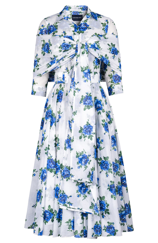 Aster Dress Shirt Collar 3/4 Sleeve Midi Length Cotton Musola (Common Rose)