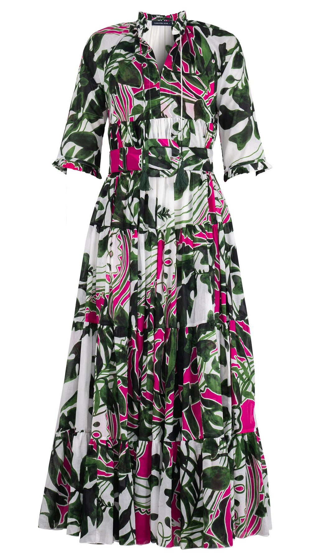 Eden Dress Crew Neck 3/4 Sleeve Maxi Length Cotton Musola (Como Lake Garden White)