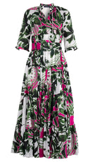 Eden Dress Crew Neck 3/4 Sleeve Maxi Length Cotton Musola (Como Lake Garden White)