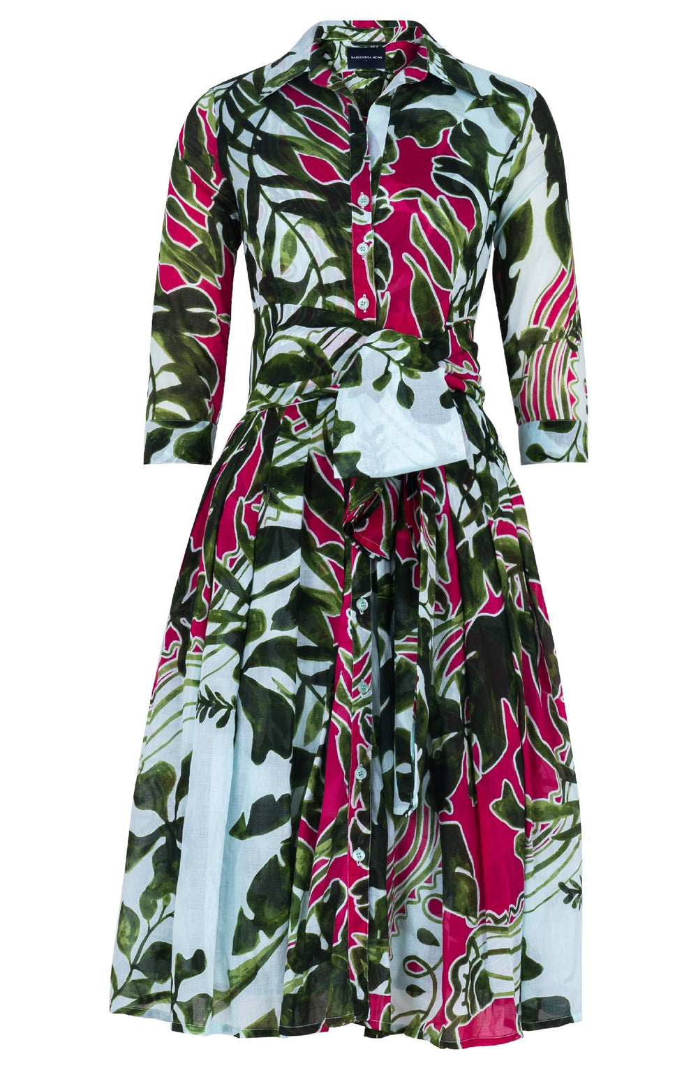 Audrey Dress #4 Shirt Collar 3/4 Sleeve Long Length Musola (Como Lake Garden Pastel)