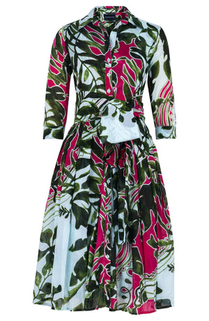Audrey Dress #4 Shirt Collar 3/4 Sleeve Long Length Musola (Como Lake Garden Pastel)